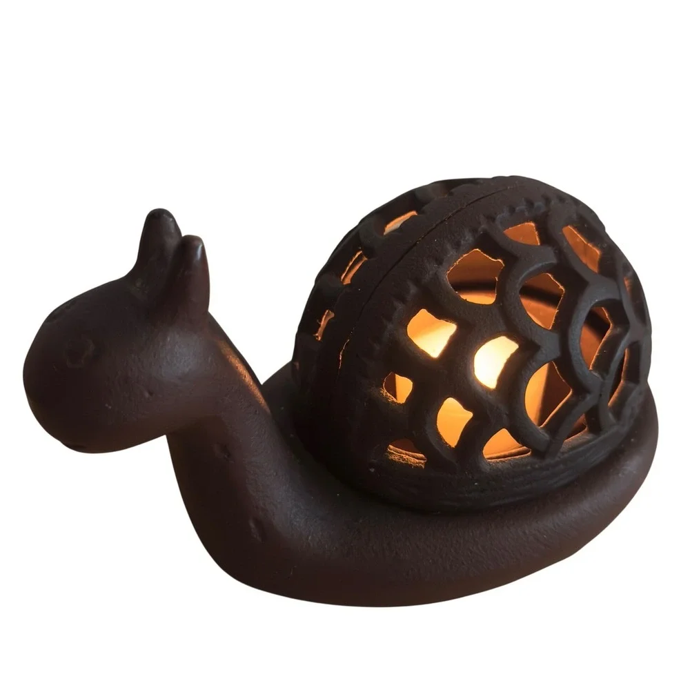 Vintage Cast Iron Snail Tea Light Candle Holder Heavy Rustic Brown Lattice Shell